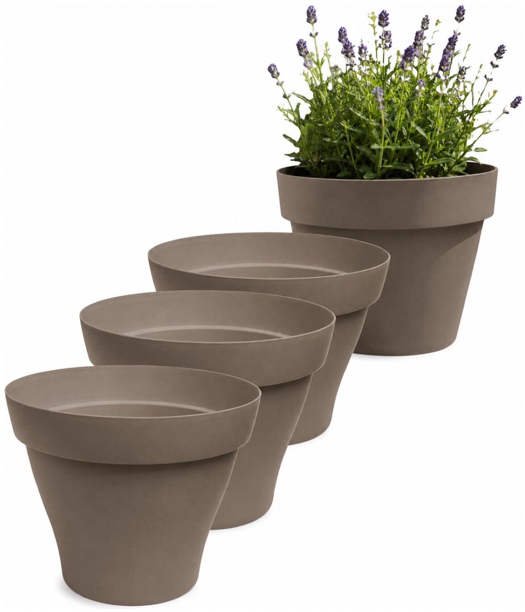 EDA Romeo Bloempot / plantenpot - 4x - kunststof - taupe - D17 x H13 cm - binnen en buiten