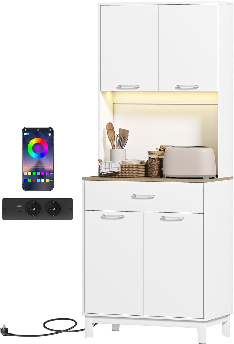 HOMCOM Keukenkast - Spaanplaat - 71 x 40 x 180 cm - Wit