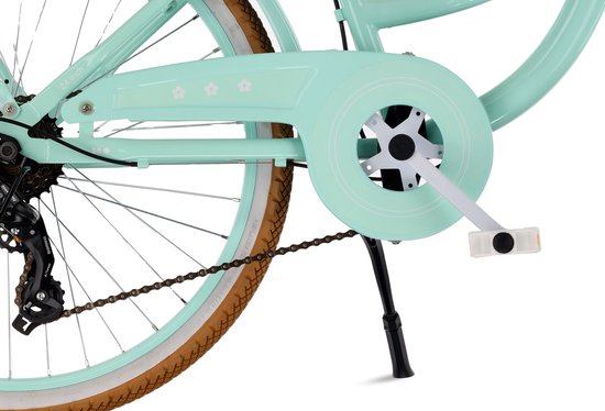SUN BABY FLOWER BIKE RETRO Kinderfiets 24 inch, Fiets voor een meisje 24" - 7 versnellingen, stalen frame, V-brakes, spatborden, kettingkast, verlichting, bel, verstelbaar - Mint van Sun Baby — afbeelding 2