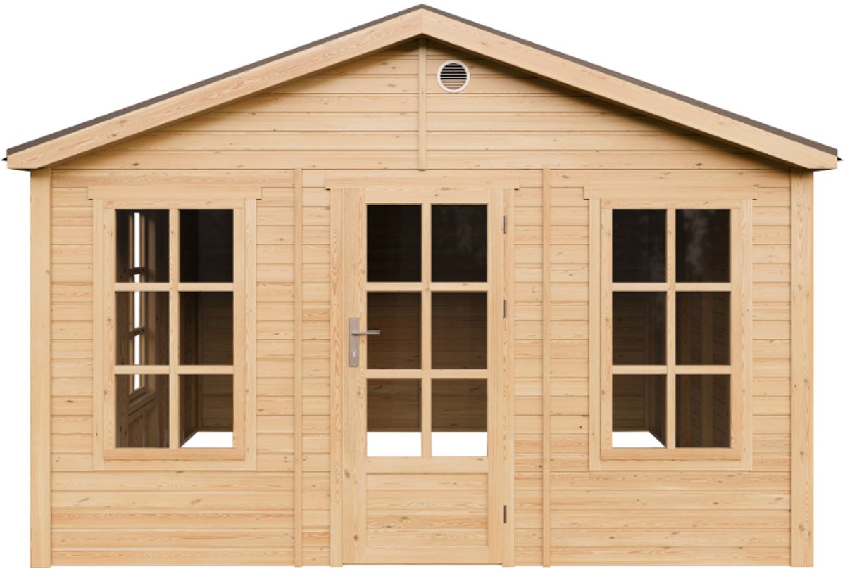 Timbela M735 - Houten tuinhuis - 13,24 m² - 394x382xH267 cm - zonder vloer met grijze dakshingles