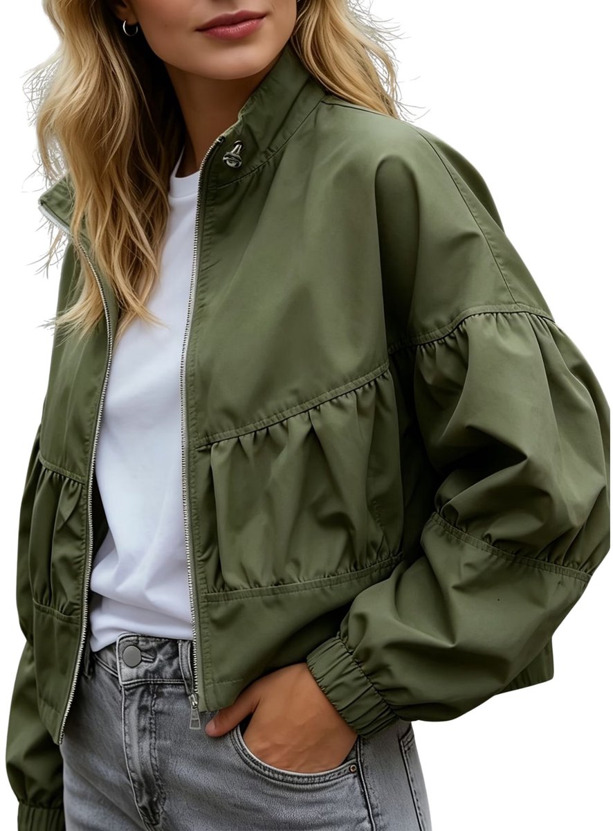 Currero Zomerjas Dames Tussenjas Zomerjack Volwassenen Windjack Windbreaker Outdoor Militair Groen1