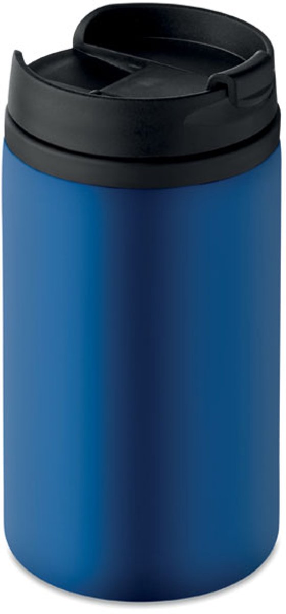 Dubbelwandige roestvrijstalen beker met dop en PP binnenzijde. Lekvrij. 250 ml. Lekvrij. Blauw
