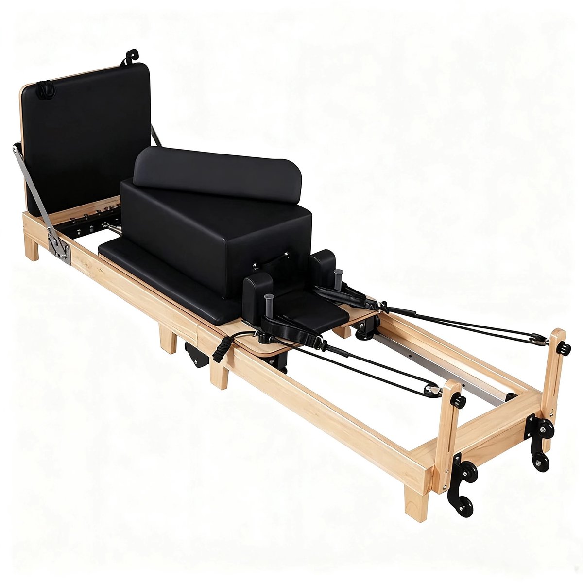 VILIMA - Pilates bed - Pilates board - Reformer pilates - Met yoga-correctieladder - Fitnessapparatuur - Voor thuisgebruik - Hout - Zwart
