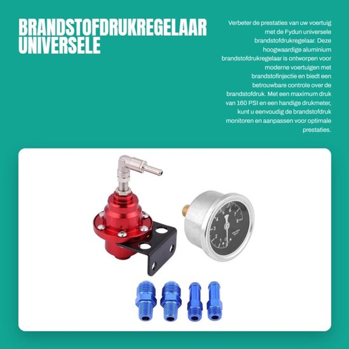 Brandstofdrukregelaar Universeel - Aluminium - Verstelbaar - 160 PSI - Inclusief Brandstofmeter - Professionele Installatie Aanbevolen