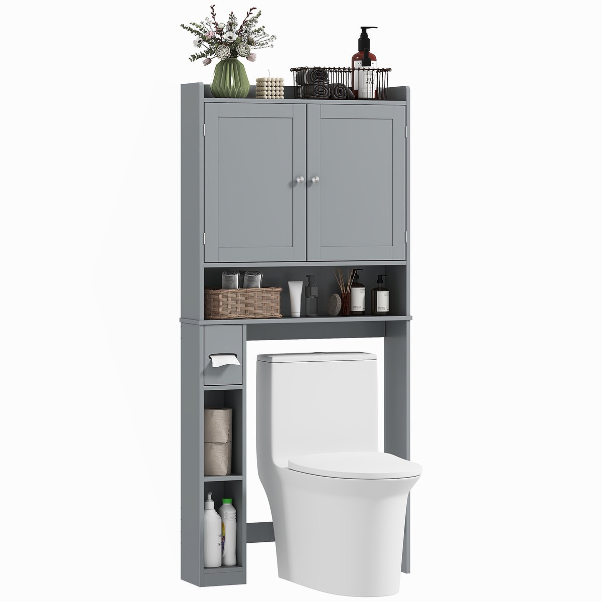 HOMCOM - Toiletkastje - MDF - 80x19,5x170cm - Grijs