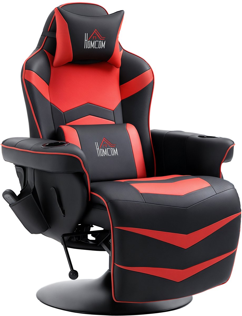 Homcom Relaxfauteuil met massagefunctie draaibaar - Massagestoel - TV-fauteuil - Rood schwarz, rot