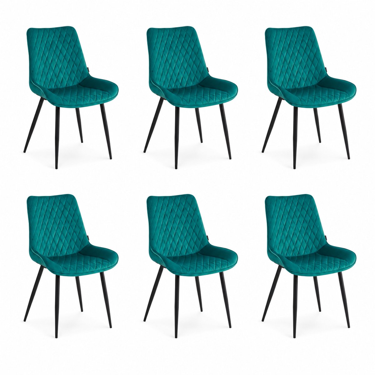Colenis - Adama Eetkamerstoel - Set Van 6 - Petrol - Fluweel - Velvet - Industrieel