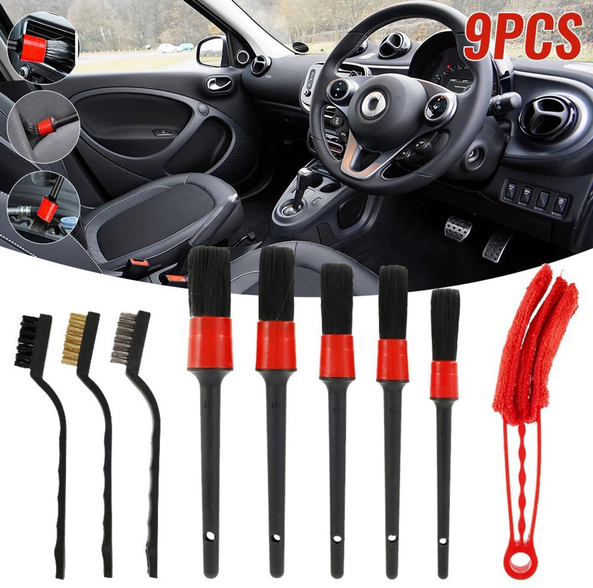 Autoschoonmaakborstel set - meervoudig pakket - ventilatierooster borstel - spleetborstel - detailborstel - voor reinigen van kleine openingen in auto‑interieur—Set 1