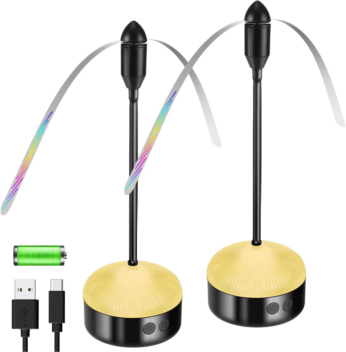 vliegenvangers voor op tafel met LED-verlichting-oplaadbare tafelventilator met zachte holografische bladen voor picknick, feest, thuis, restaurant en barbecue（2 stuks）