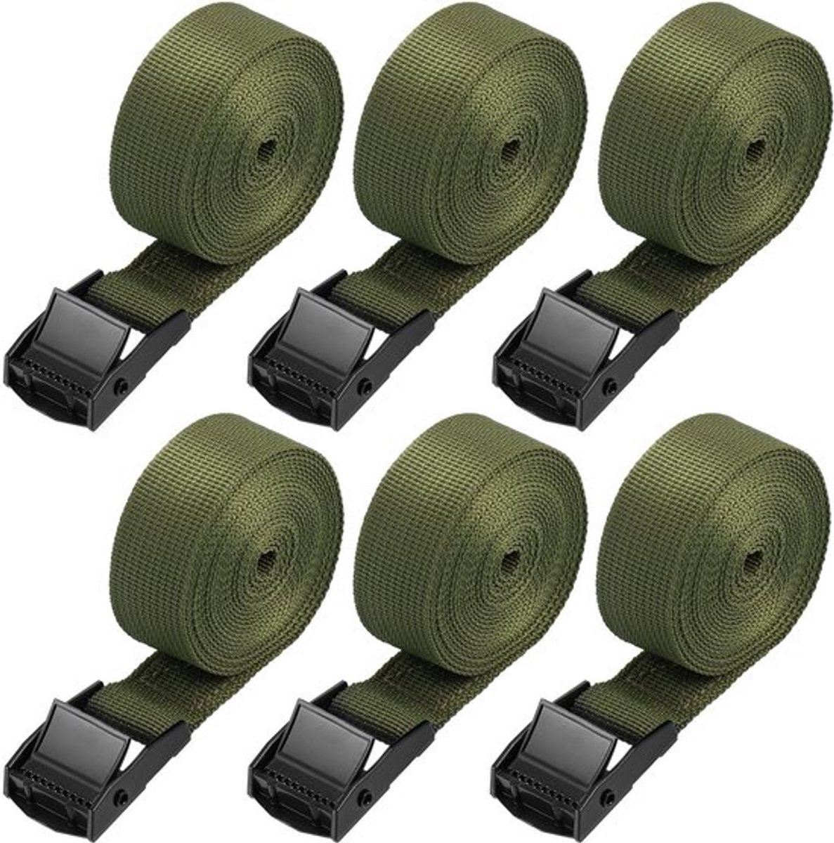 Spanbanden 6 Stuks - Stevige Sjorbanden - Ratelriemen - Roestvrije Bevestigingsbanden - 2,5 m x 25 mm - Duurzaam Polyestervezel
