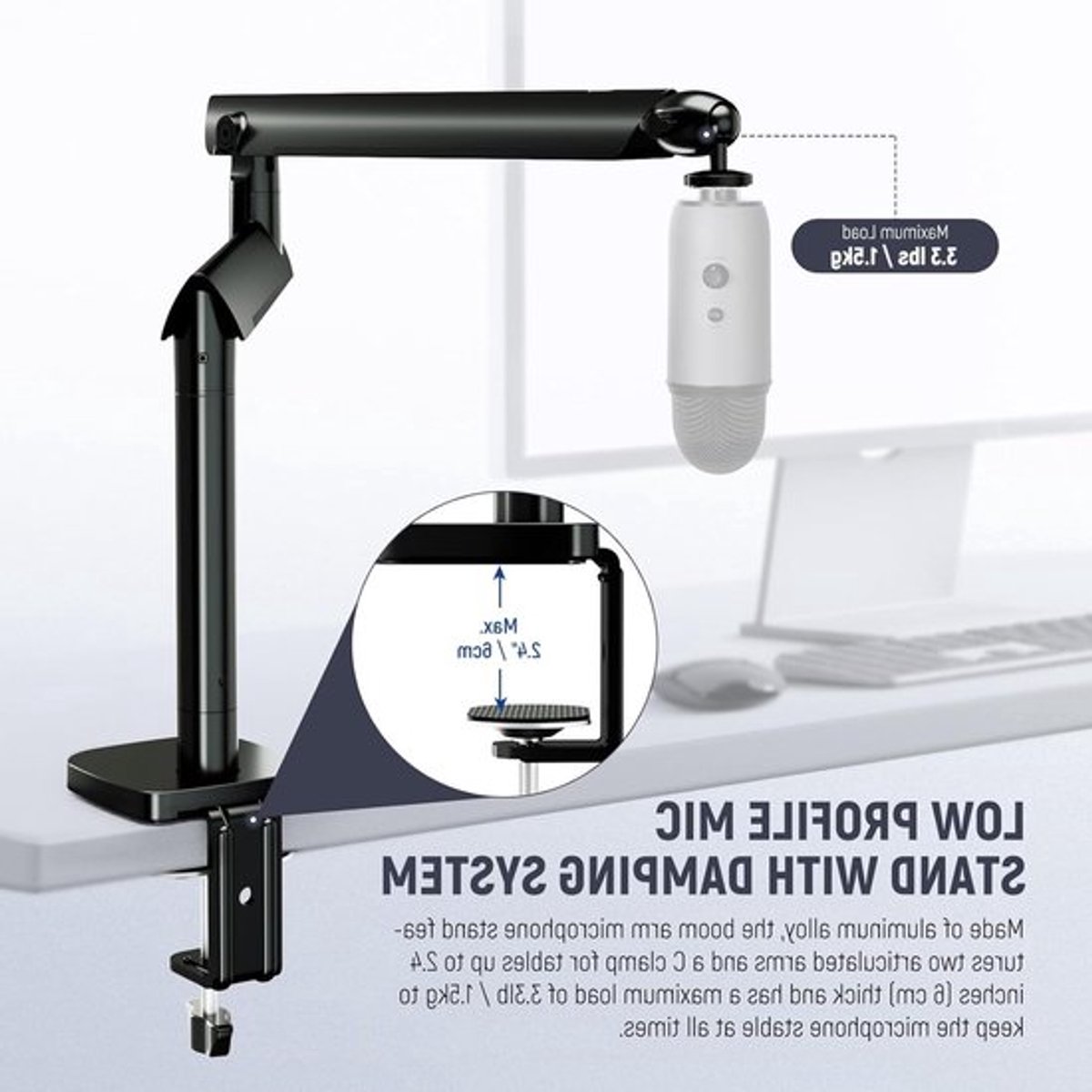 Professionele Microfoonstandaard met Demping, Boomarm voor Desk en Ball Head, Geschikt voor Blue Yeti, HyperX en Shure Microfoons