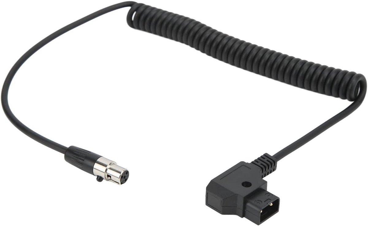 Male naar 4 Pin Mini XLR Adapter Coiled Voedingskabel voor TVlogic Monitor - 12V Stroomvoorziening, Batterij Aansluiting en Rechthoekige Hoekadapter