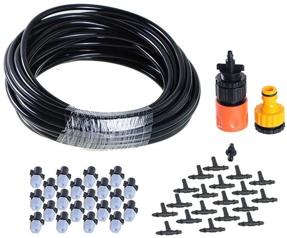 Mistkoelsysteem 10 m - Doe-het-zelf Irrigatiesysteem - 10 Stuks Mistmondstukken - PVC/ABS Materiaal - Corrosiebestendig - Eenvoudig te Installeren - Bevochtigingssysteem