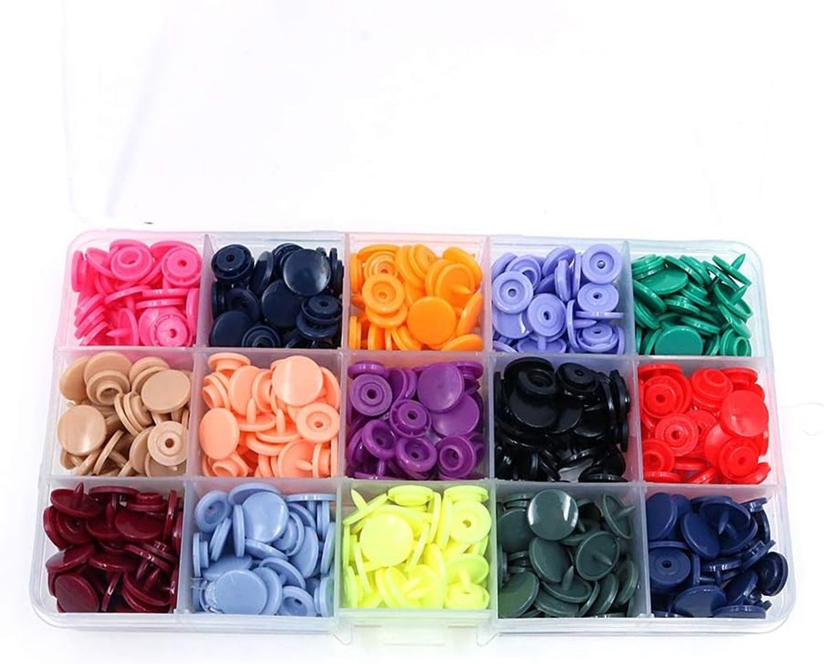 150 Stuks T5 Plastic Drukknoopjes en Tang Set voor Kleding en DIY Projecten - 15 Kleuren Inclusief Snaps en Gereedschap
