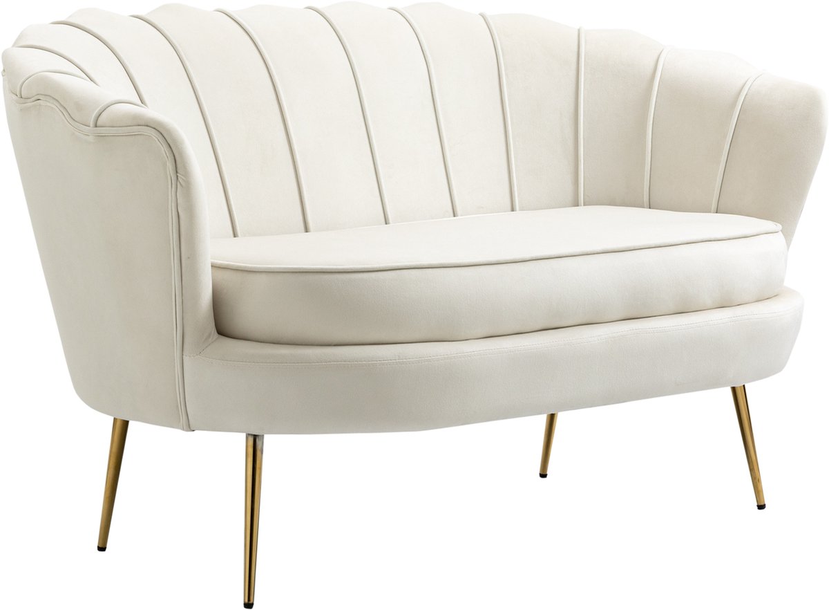 Homcom 2-zitsbank fluweel met stalen poten - Loveseat - Tweezitsbank - Crèmewit Cremeweiß
