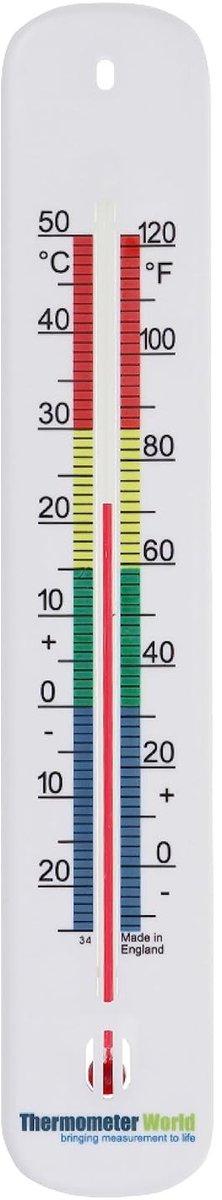 Kamerthermometer - Kleurgecodeerd - 215 mm - Wandmontage voor Binnen en Buiten - Voor Thuis, Kantoor, Tuin of Kas