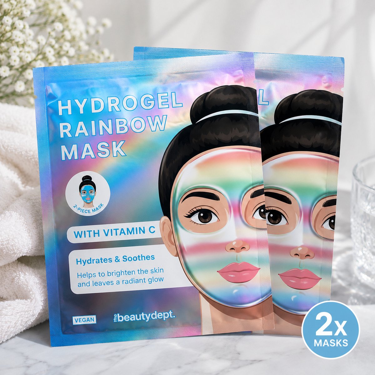 2x Hydrogel Rainbow Gezichtsmasker met Vitamine C – 2-delig Hydrogel Masker – Hydraterend & Verzorgend – Vegan