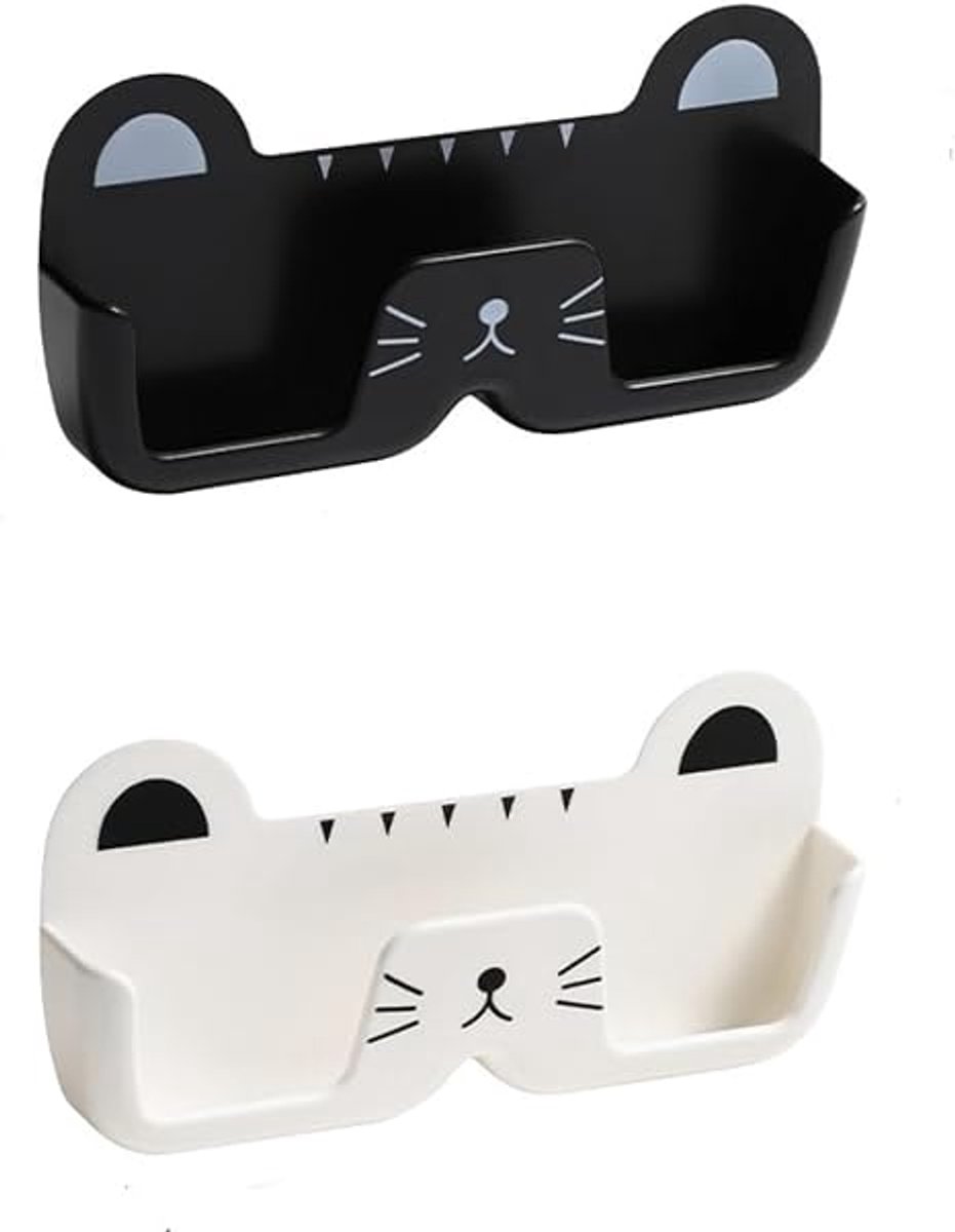 2 stuks gemonteerde zonnebril opvang muur, kattenvormige zonnebril houder opvang muur, ingang woonkamer slaapkamer badkamer bril opvang (wit + zwart)