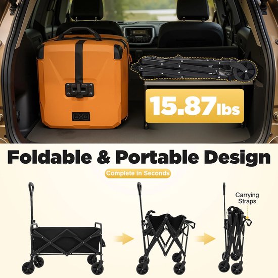 Archi Opvouwbare Bolderkar - Trolley - 80 kg Draagvermogen - 360° Wielen - Verstelbare Handgreep - 2 Bekerhouders - Zwart — afbeelding 4