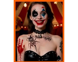 Halloween Tattoo Stickers - 5 Vellen Tijdelijke Horror Tattoos voor Gezicht en Lichaam - Joker Clown Design 14,8 x 20,8 cm