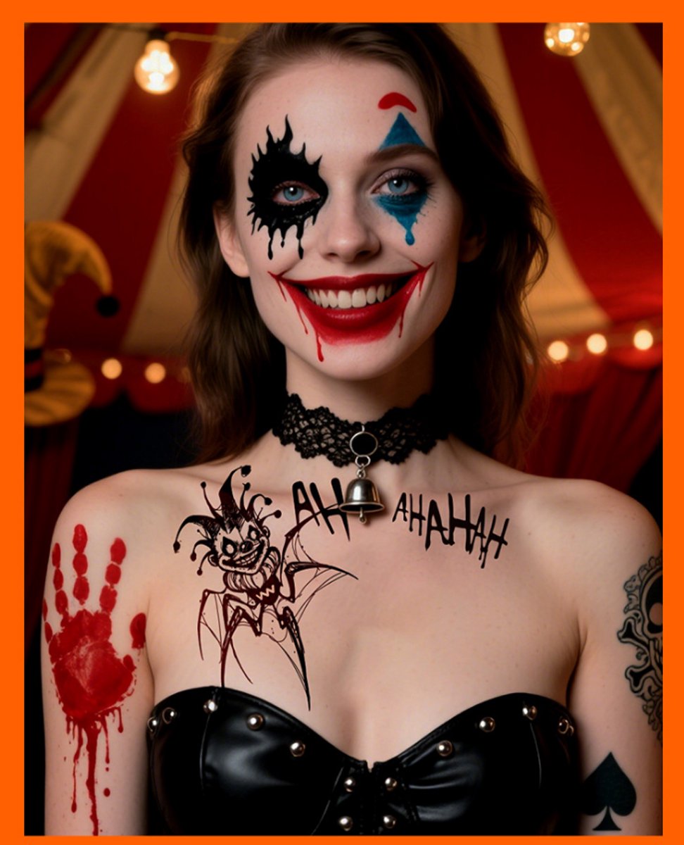 Halloween Tattoo Stickers - 5 Vellen Tijdelijke Horror Tattoos voor Gezicht en Lichaam - Joker Clown Design 14,8 x 20,8 cm