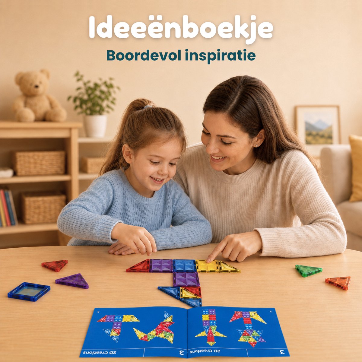 Five Stars® Magnetic Tiles 400 Stuks – Inclusief Bouwopdrachten – Magnetische Tegels Speelgoed – Magnetisch Bouwspeelgoed – Montessori Educatief – Constructie Bouwstenen – Magna Tiles - Cadeau voor Jongens & Meisjes — afbeelding 8