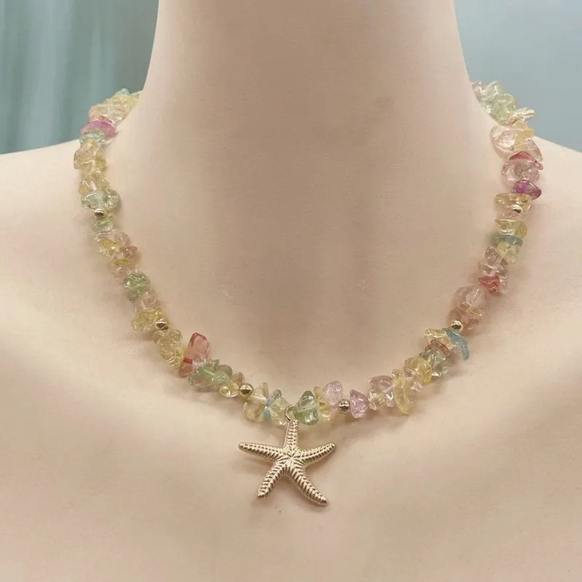 Jomide Ketting Crystal Zeester - Multi Colours - Goudkleurig