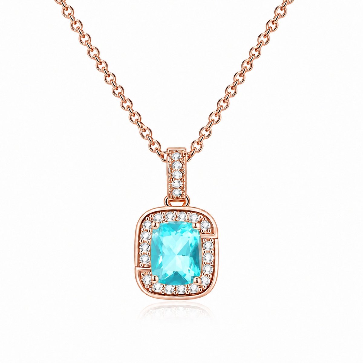 LGT JWLS - Dames ketting met hanger - Rosegoudkleurig - Blauw zirkonia
