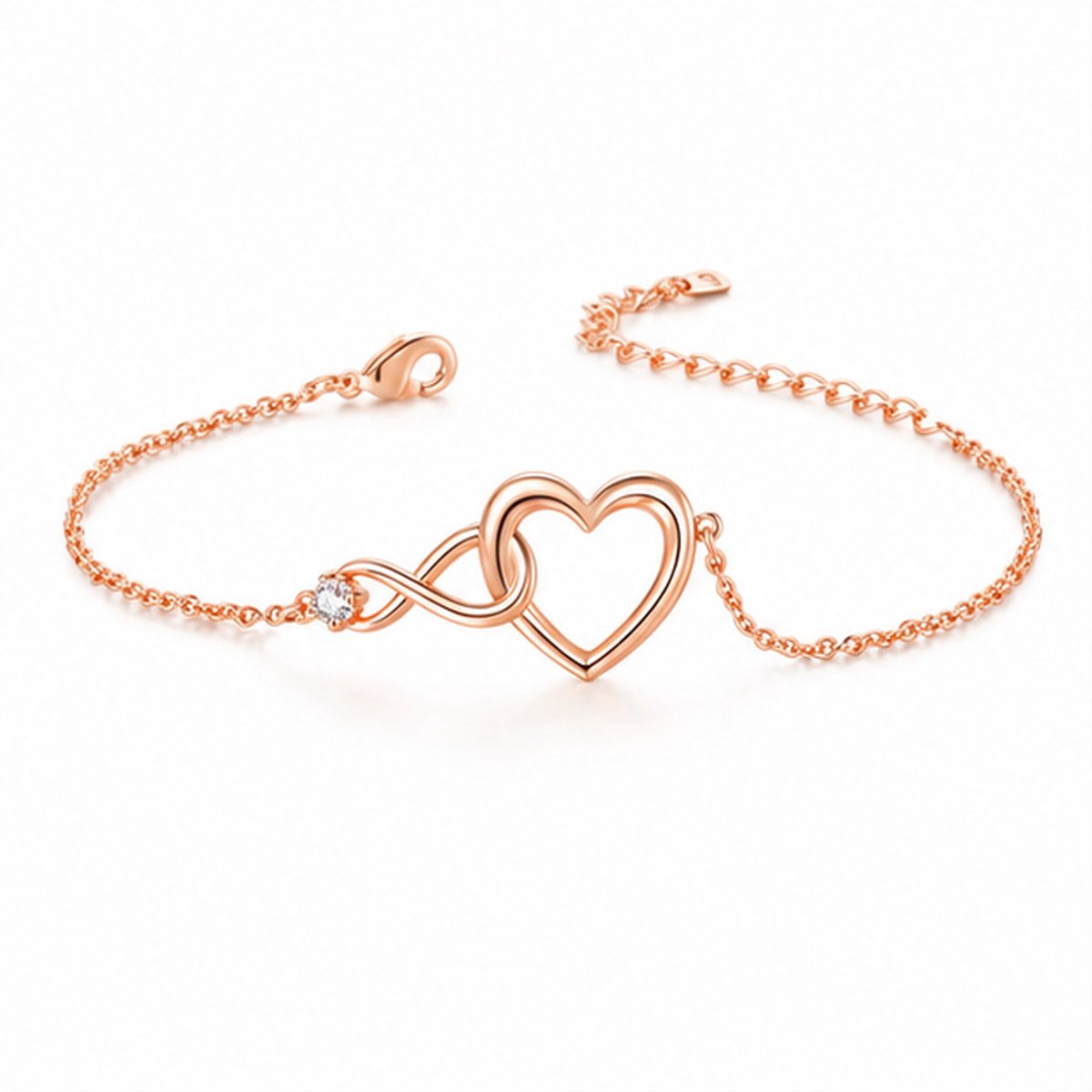 LGT JWLS - Dames armband - Rosegoudkleurig - Hart en infinity