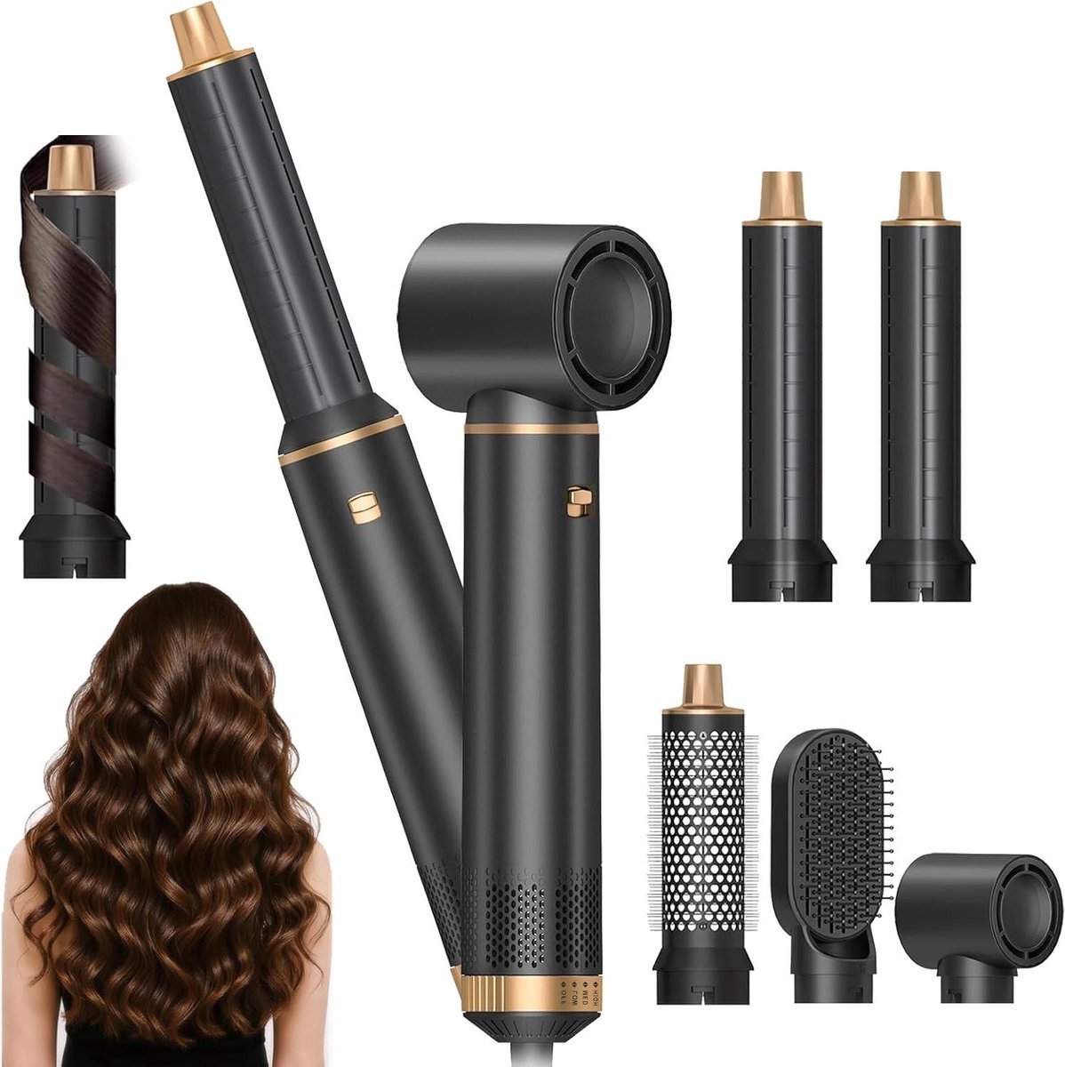 5-in-1 Haarstyler - Heteluchtborstel Krultang - Haar Stylen - Automatisch Krullen - 1000 W - Zwart