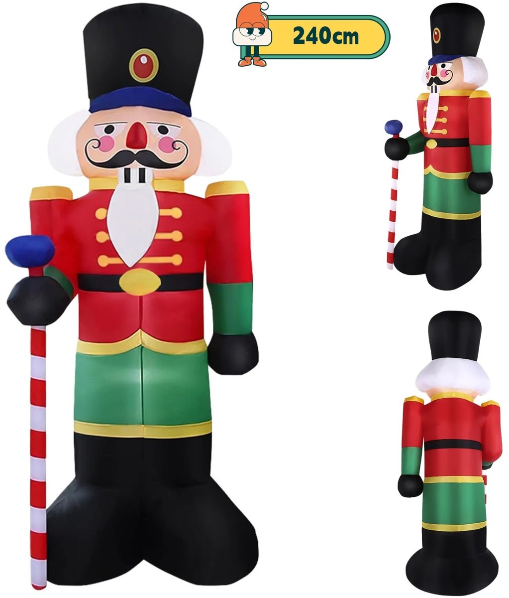 SanaVida - Kerst Decoratie Notenkraker - Nutcracker Kerst - Kerst Soldaat - Opblaasbaar - 240cm - 3 LED-verlichting - Multicolour