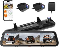 Achteruitrijcamera Spiegel - Zwart - 12 inch - 4K Dashcam met 3 Kanalen - Voor Auto's en Vrachtwagens