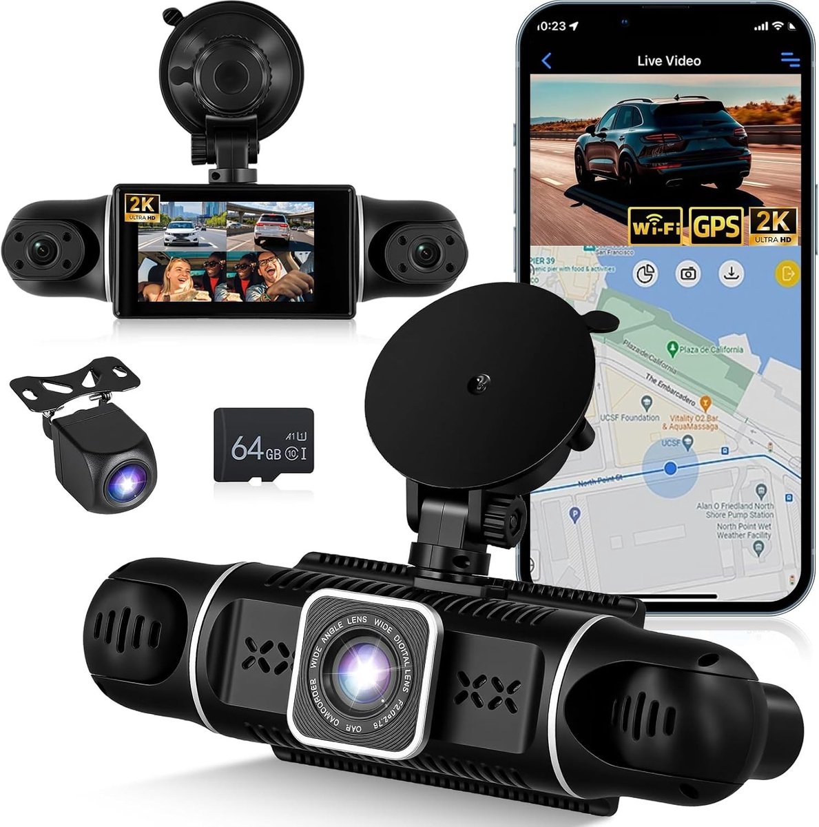 Dashcam - Zwart - 360° - 2K Ultra HD met Nachtzicht - Voor Auto's