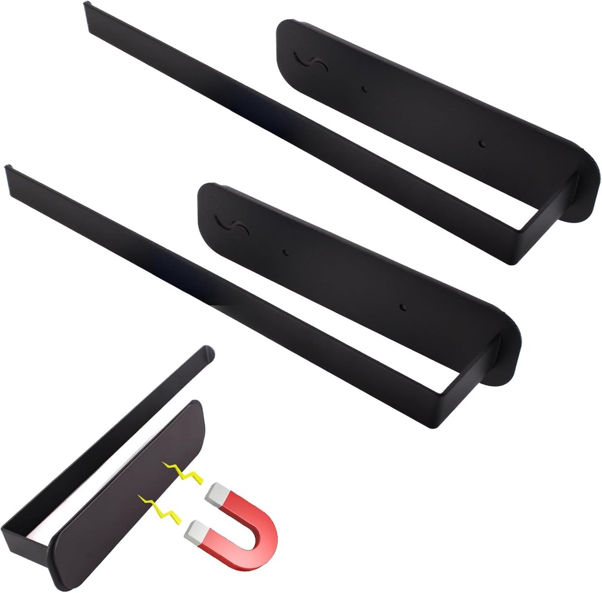 Keukenrolhouder - Zwart - 2 Stuks - Magnetisch en Borenloze Bevestiging - Voor Keuken en Magnetron