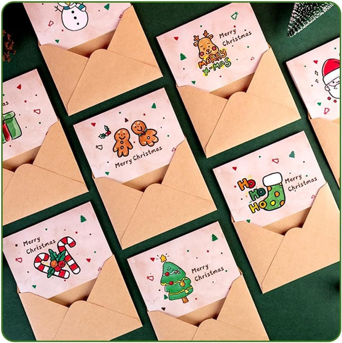 Kerstkaarten en Enveloppen - Bruin - 11,5 x 8,5 cm - Van Papier - Voor Wenskaarten of Bedankkaartjes