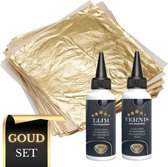Glim® Bladgoud 16x16 cm - Complete Set - Bladmetaal XL Goud A-kwaliteit - 100 Vellen Imitatie goud incl. Lijm & Vernis