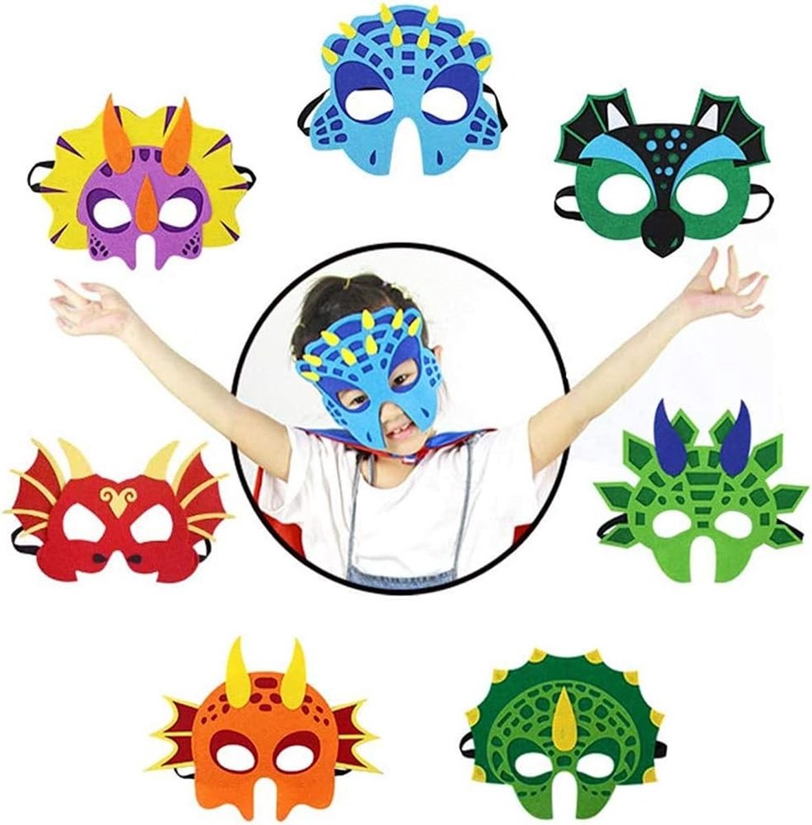 Dinosaurus Maskers - Vilt - 7 Stuks - Voor Verkleedpartijen en Feestjes