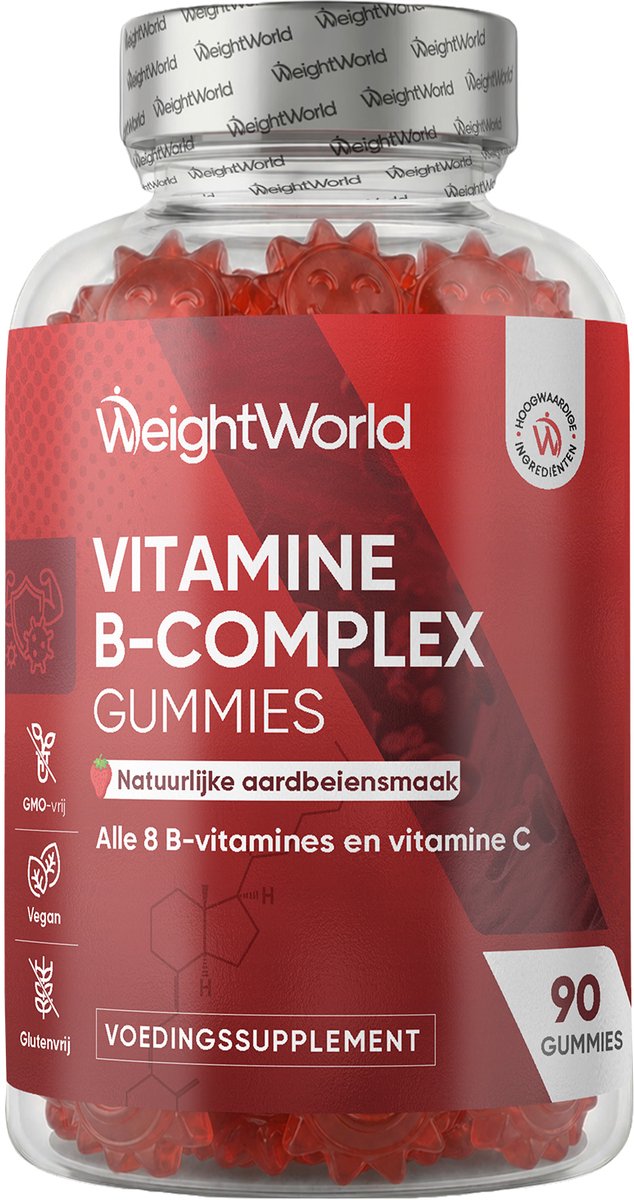 Weightworld Vitamine B-Complex Gummies - Alle 8 essentiële B-vitamines en vitamine C - Natuurlijke aardbeiensmaak - Gelatinevrij