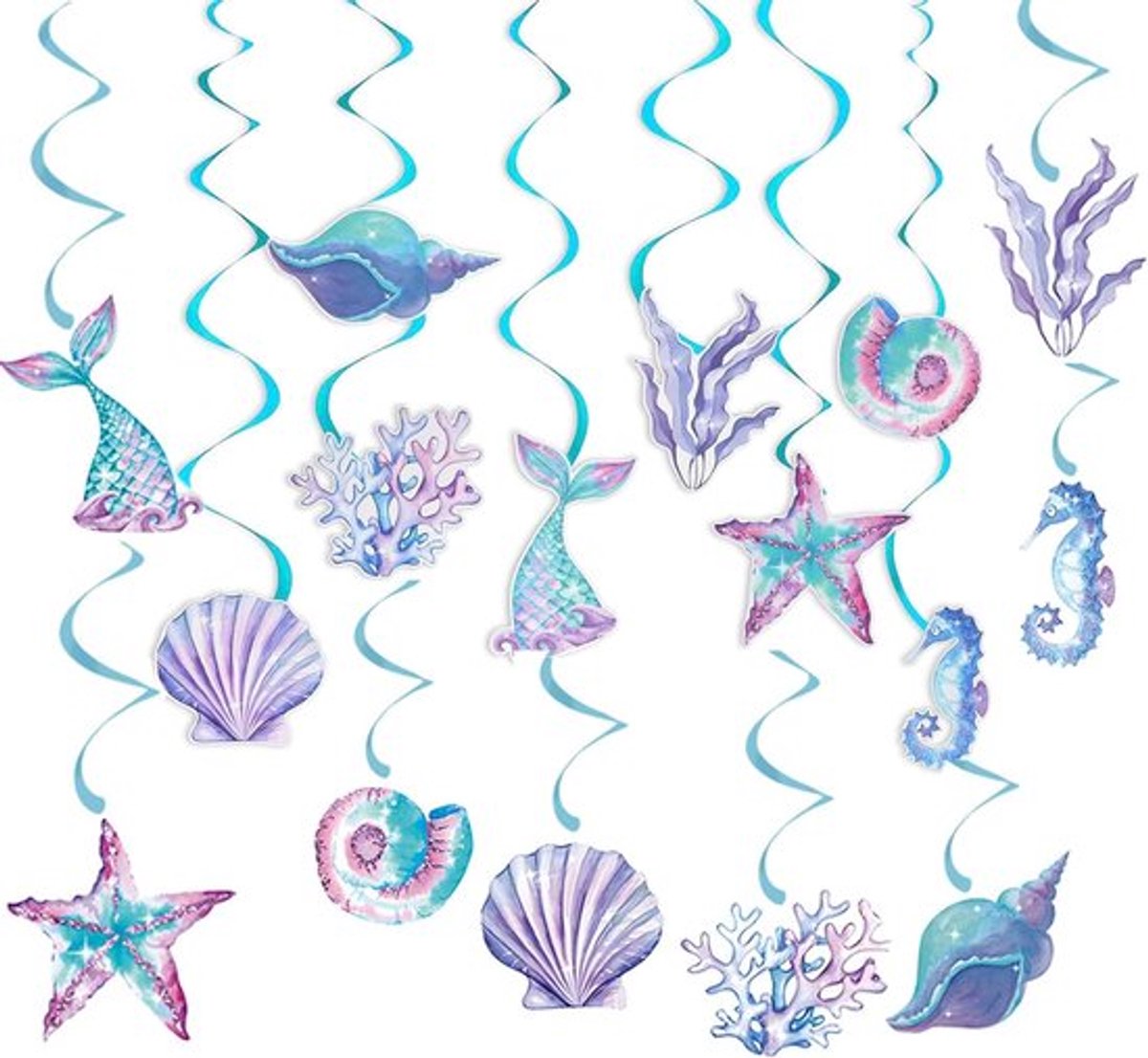Verjaardagsdecoratie Zeemeermin Thema met Zeepaardjes voor Kinderfeest Onderwaterwereld Feestversiering - 16 Stuks
