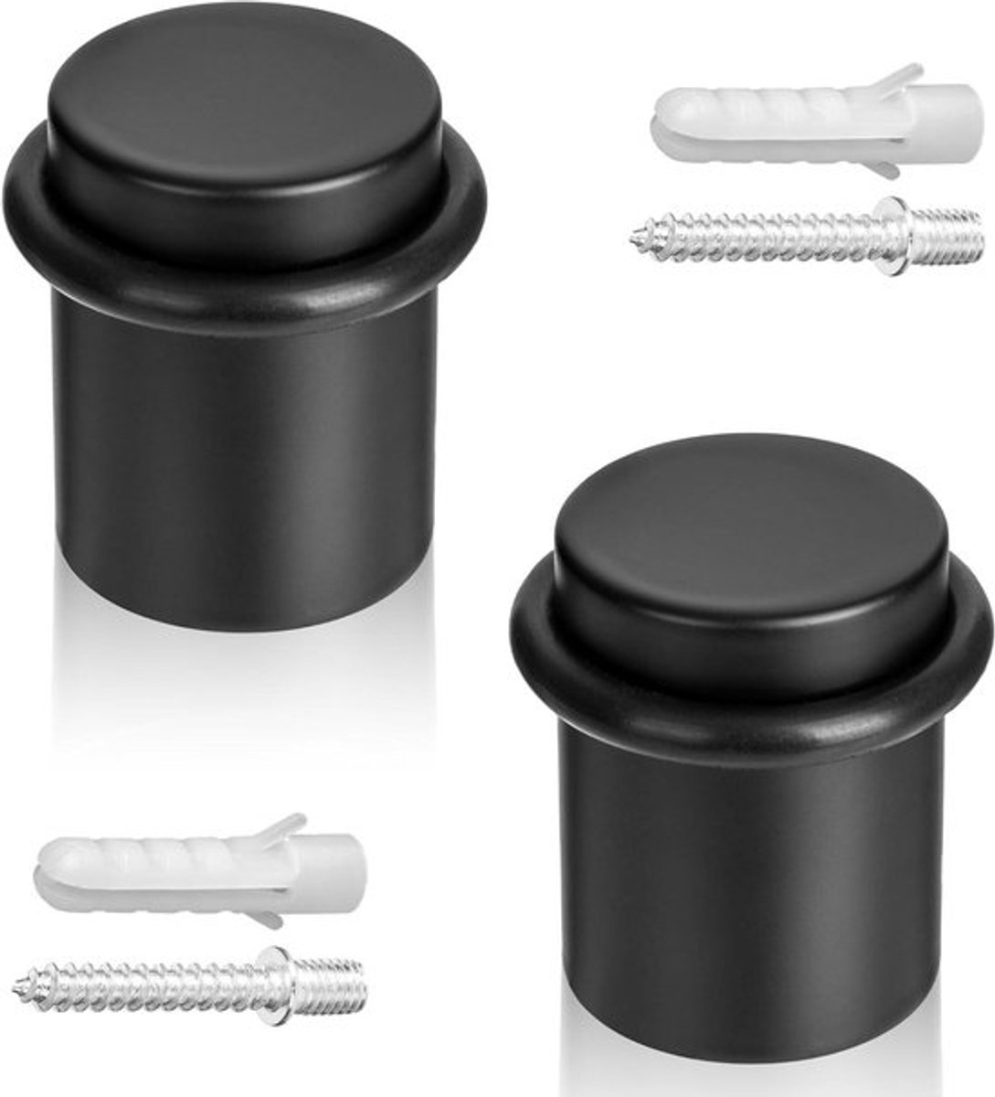 Deurstoppers voor vloer-schroefmontage 2x - Roestvrij staal Ø30x40mm, zwart - Inclusief schroeven en pluggen