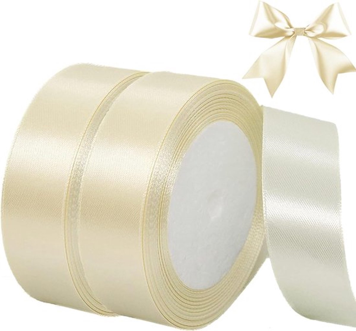 Satijnlint Crèmekleur - 44 m lang beige cadeaulint (20 mm) voor Trouwen - Doop - Verjaardag - Versiering en Cadeau-inpakken