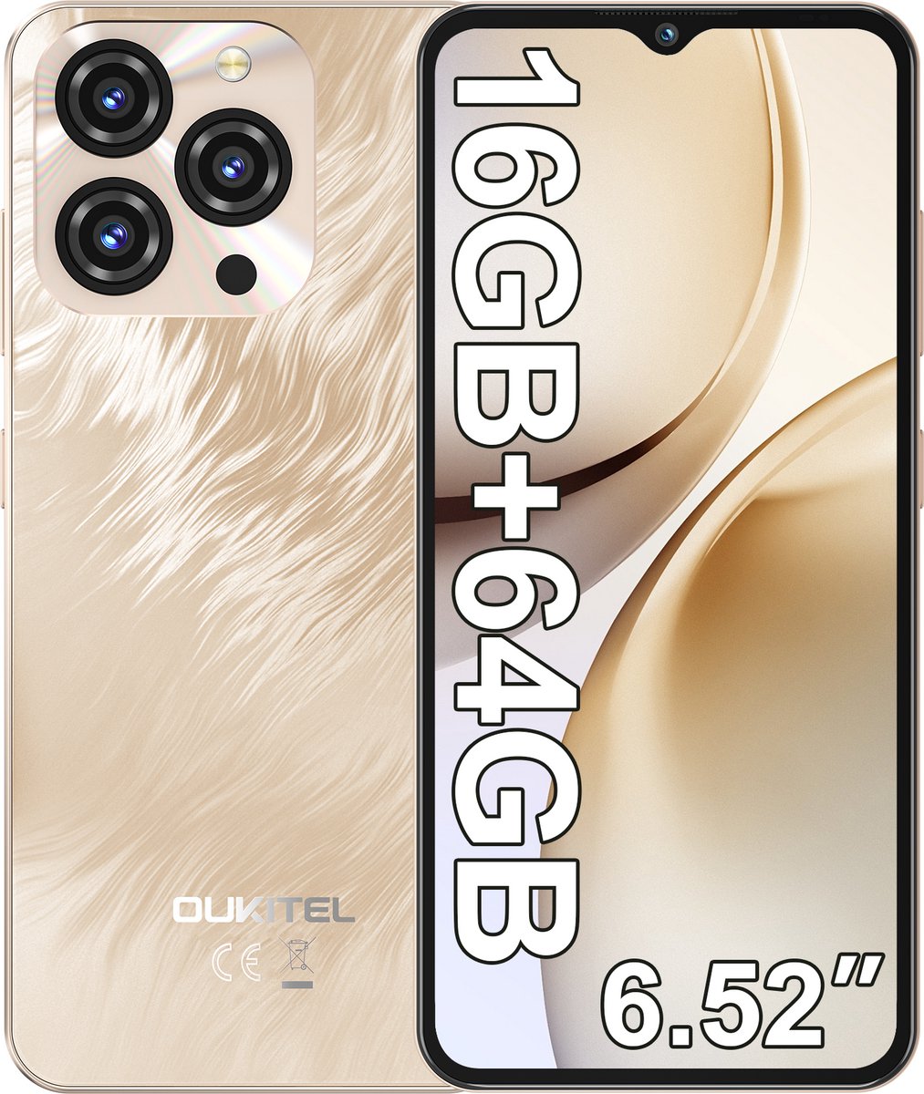 OUKITEL C3 Smartphone-5000mAh-16GB RAM-64GB ROM-13MP-6,52" HD-Android 14-Dual 4G-OTG-GPS