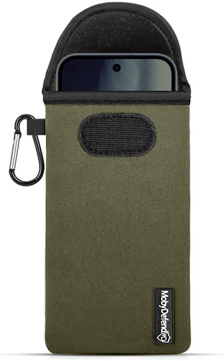 MobyDefend Hoesje - Geschikt voor Google Pixel 11 - Neopreen Pouch Met Karabijnhaak - Insteek - Riemlus - Groen
