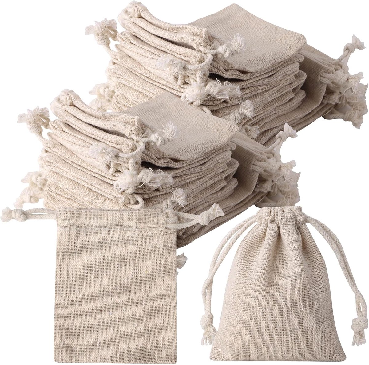50 stuks - katoenen zakjes - Cadeauverpakkingen - cadeauzakje - sieradenzakje - Trekkoordtas - zakjes - Opbergzak - met verstelbaar trekkoord - theezakje - 8*10 cm - Katoen en linnen - herbruikbare - wit - voor schilderen, bruiloft, feest