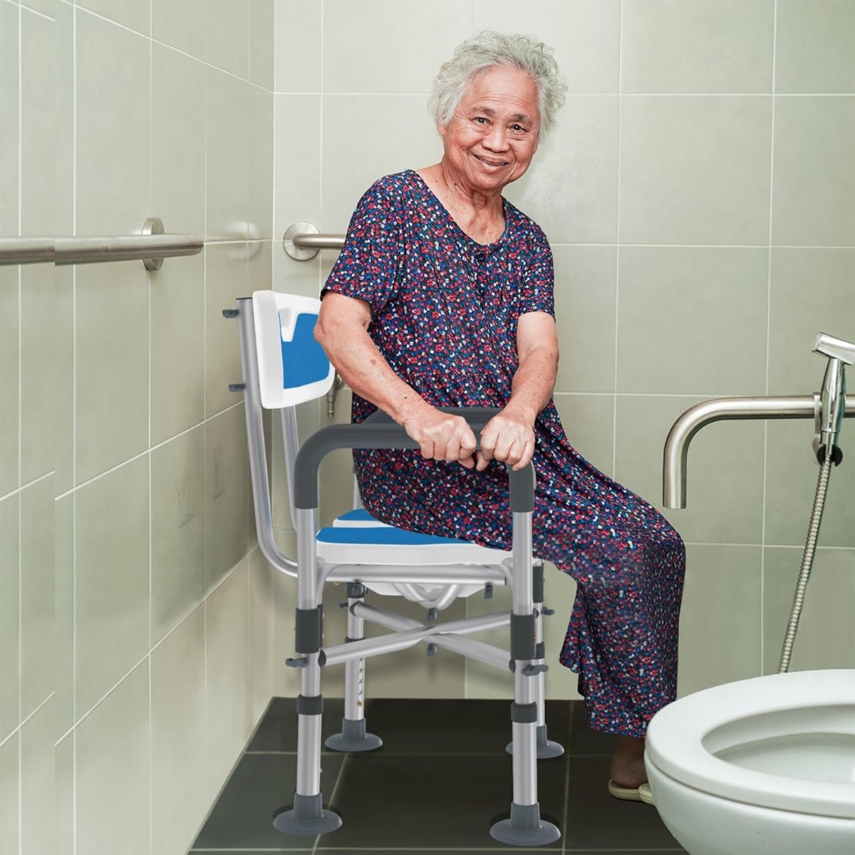 Zavio® Douchestoel met Armleuningen - Douchekruk Rug - Veilig Douchen