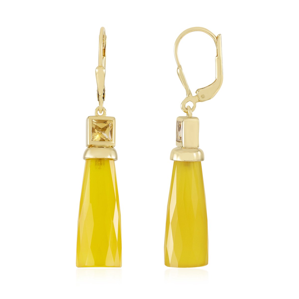 Cavill - vergulde zilveren oorbellen met 10,8 ct gele chalcedoon en 0,54 ct citrien - 45 mm lange chique zomer sieraden dames