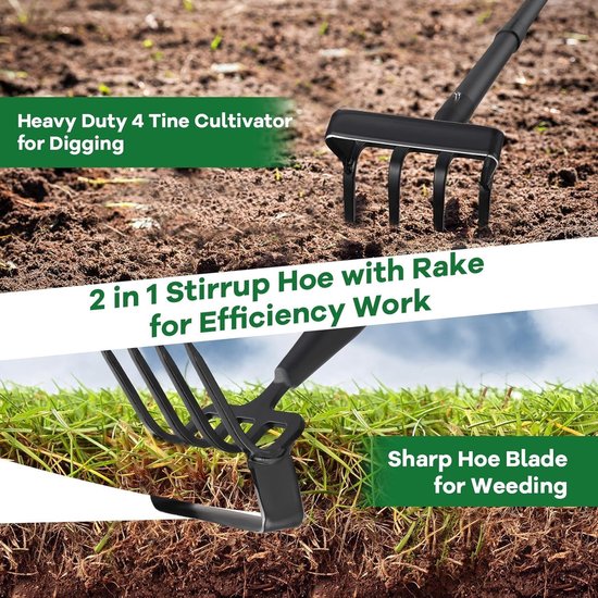 Tuinschoffel - Schoffel cultivator - Onkruid wieden - 2-in-1 ontwerp - 120 cm - Zwart — afbeelding 5