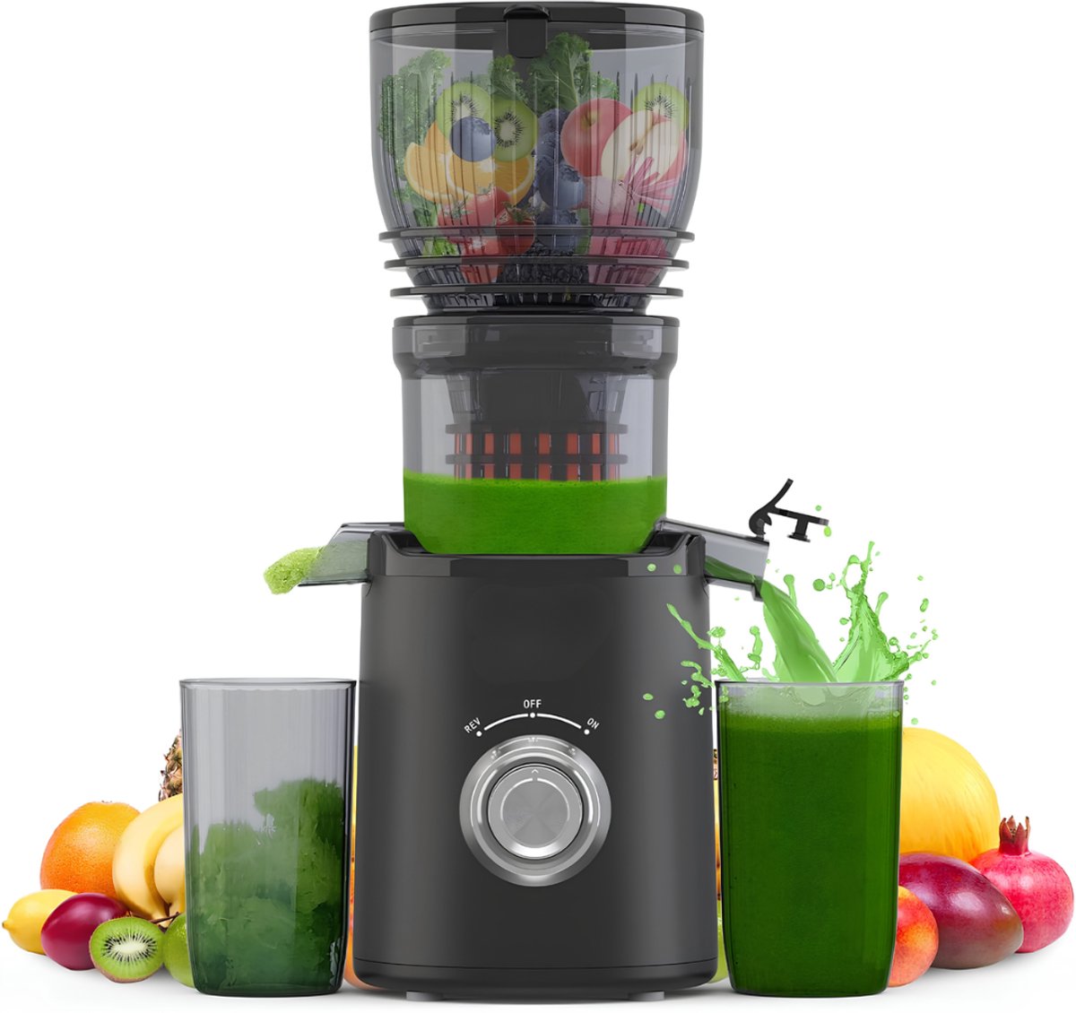 Lìon® Sapcentrifuge - Fruit En Groentesapcentrifuge - Slowjuicer - Zwart - 16cm x 14cm x 30cm
