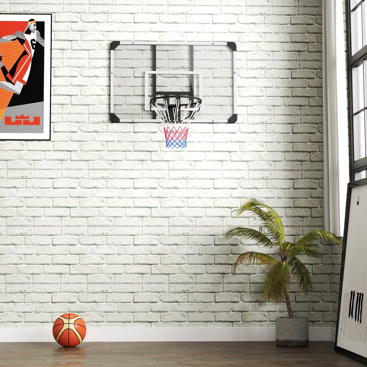 COVREO Basketbalbord 113 x 61 x 73 cm zwart staal, wandmontage binnen buiten