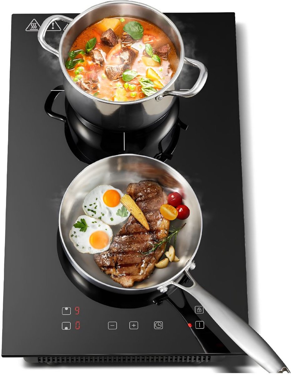 NIVA® Inductie Kookplaat - Inductiekookplaat met 2 Kookzones - Ingebouwde Inductiekookplaat - Zwart - 52cm x 30cm x 7cm